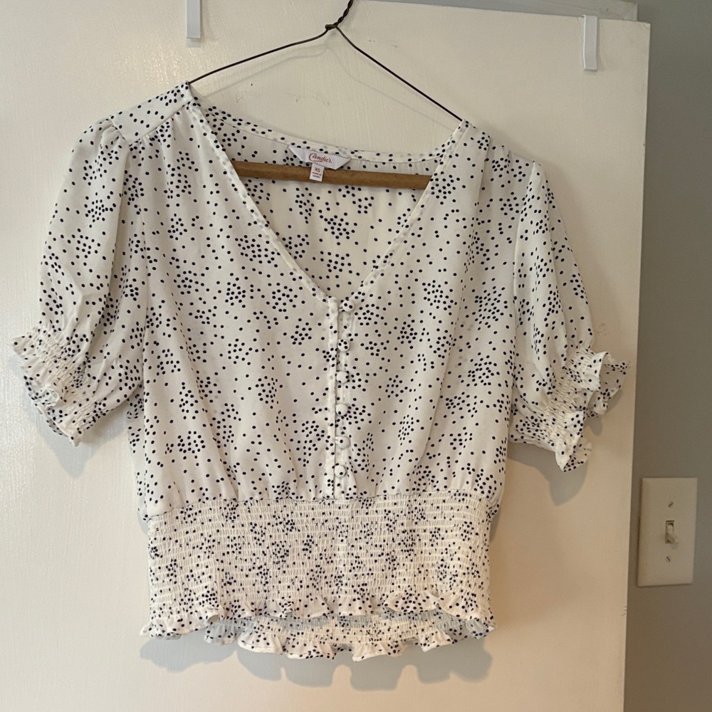Candie's White and Black Dotted Blouse